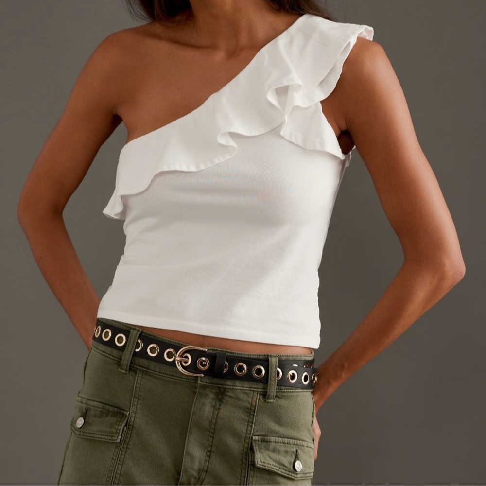 Maeve One-Shoulder Ruffled White Top Size Petite Small